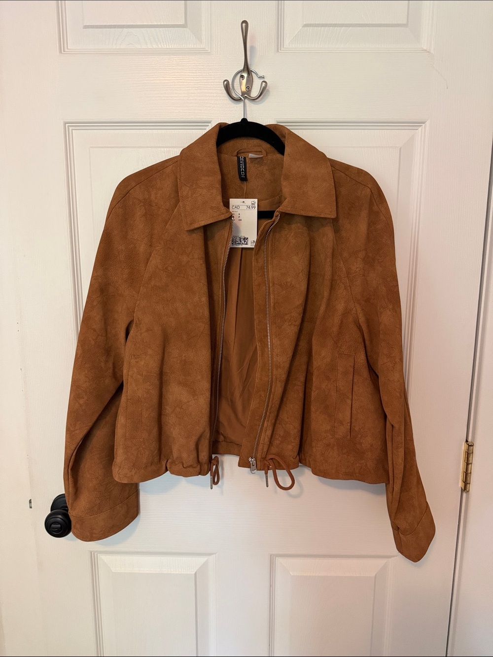 H&M Suede-Look Cropped Jacket in Cognac Brown